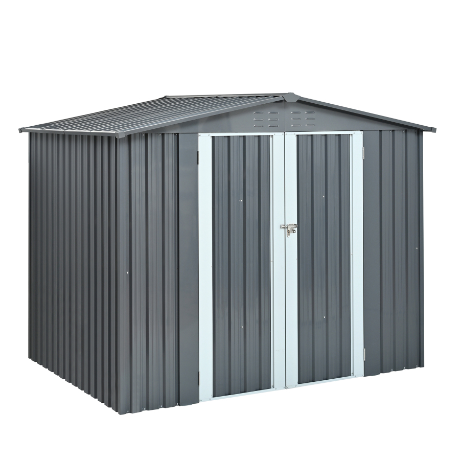 Heavy Equipment Storage Yard - Metal Storage Shed with Double Doors,