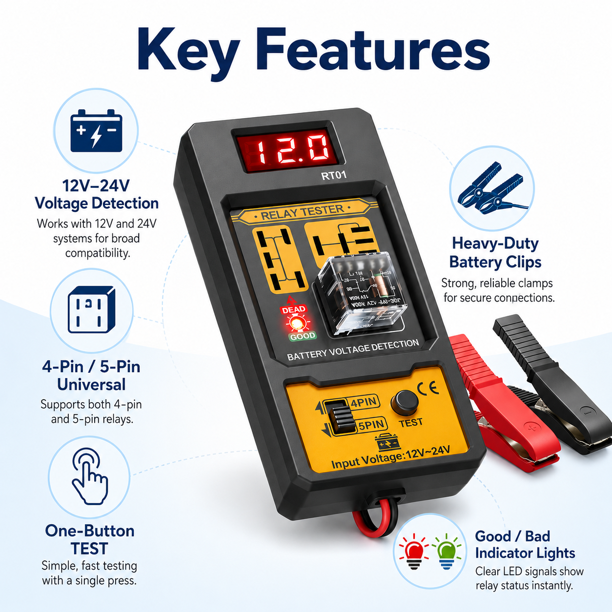 RT01 Car Relay Tester with Bat - Heavy Equipment Diagnostic Tool 评论和价格